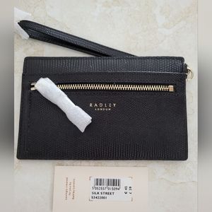 Radley London Black Leather Card Holder Wristlet, New With Tags